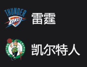 雷霆VS凯尔特人，美职篮 NBA 周三302 俄克拉荷马城雷霆VS波士顿凯尔特人